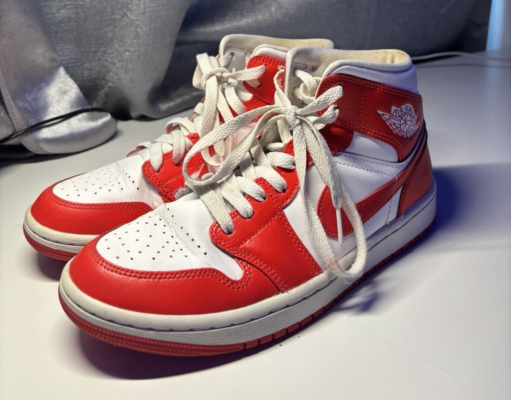 Jordan Air Jordan 1 Mid High-Top Lace-Up Leather Sneaker Habanero Red size 8
